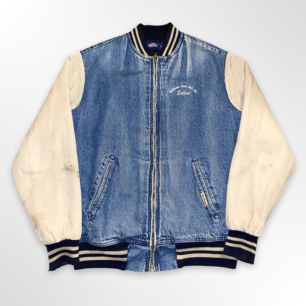 Vintage Dickies Denim Bomber Jacket Mens Large Quilted Workwear Varsity